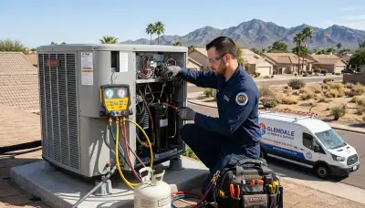 HVAC technician performing AC repair service in Phoenix AZ home