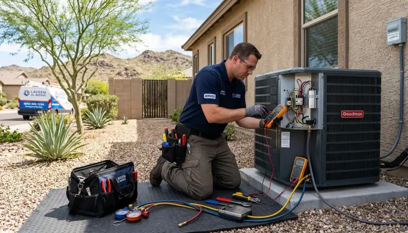 HVAC technician performing residential AC repair service in Phoenix AZ