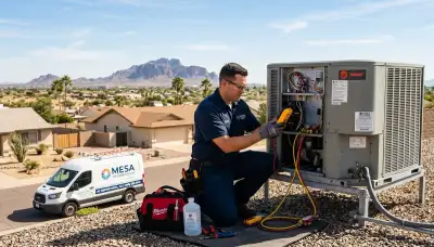 Professional AC repair technician servicing air conditioner in Phoenix AZ home