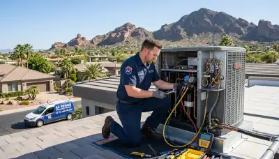 Professional AC repair technician servicing air conditioner in Phoenix AZ home