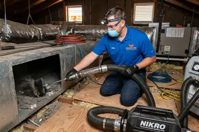 Technician performing professional air duct cleaning in Phoenix AZ home with advanced HVAC tools