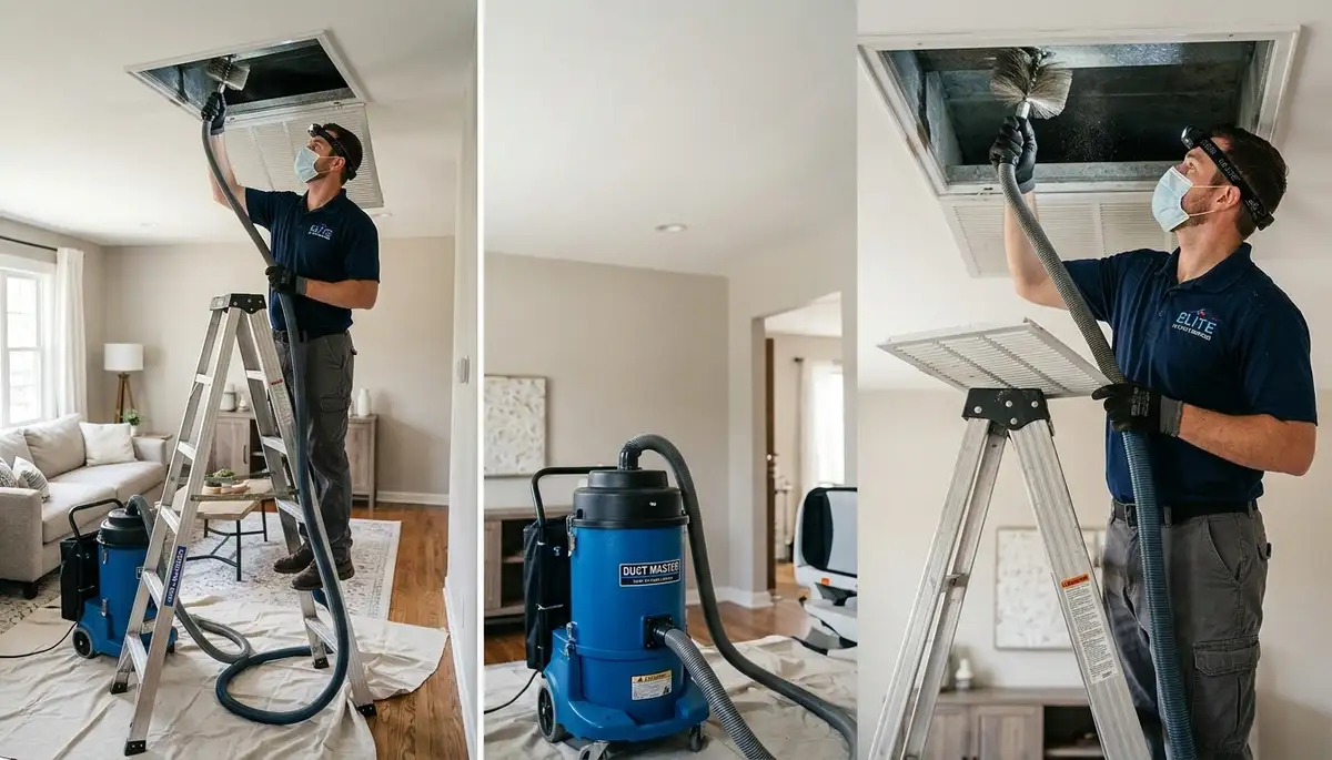 Technician performing air duct cleaning service in Phoenix AZ for improved HVAC efficiency