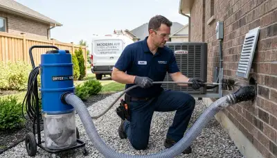 Technician cleaning residential dryer vent system in Phoenix AZ for improved airflow and home safety