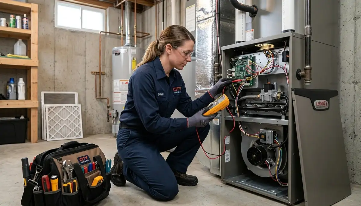 Technician providing professional heating repair service in Phoenix AZ home